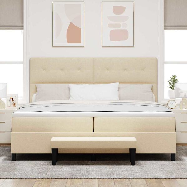 vidaXL Letto a molle con testiera Crema 200 x 200 cm Tessuto