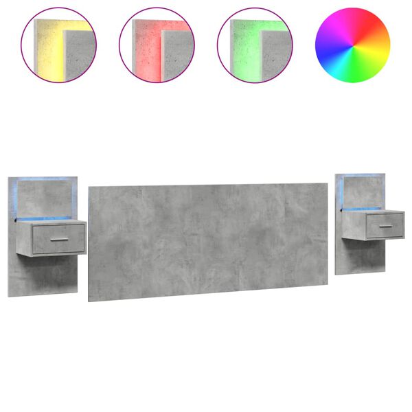 vidaXL Testiera Letto con Comodini Grigio Cemento 200cm in Multistrato