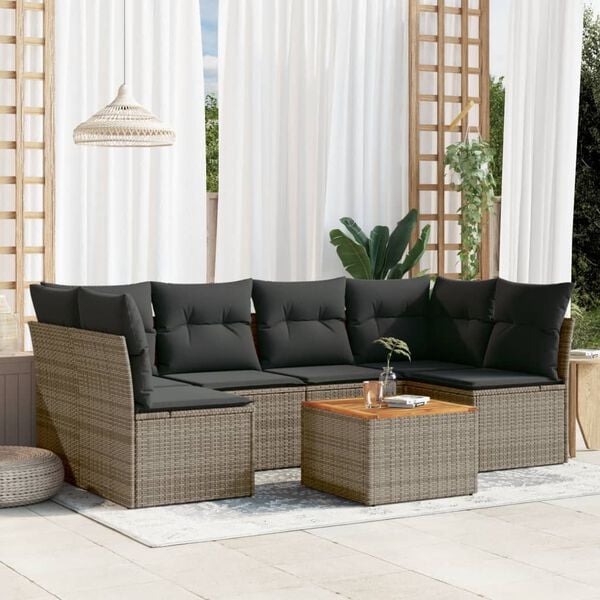 vidaXL Set Divani da Giardino 7 pz con Cuscini Grigio in Polyrattan