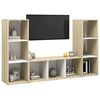 vidaXL Mobili TV 3 pz Bianco e Sonoma 107x35x37cm in Legno Multistrato