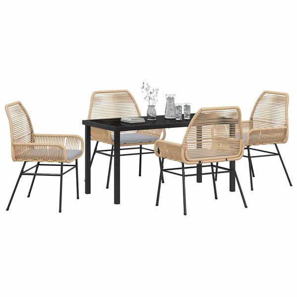 vidaXL Set da Pranzo per Giardino con cuscino 5 pcs Marrone polyrattan