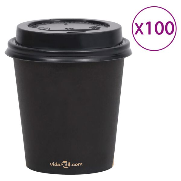vidaXL Bicchieri di Carta da Caff&egrave; con Coperchi 200 ml 100 pz Neri
