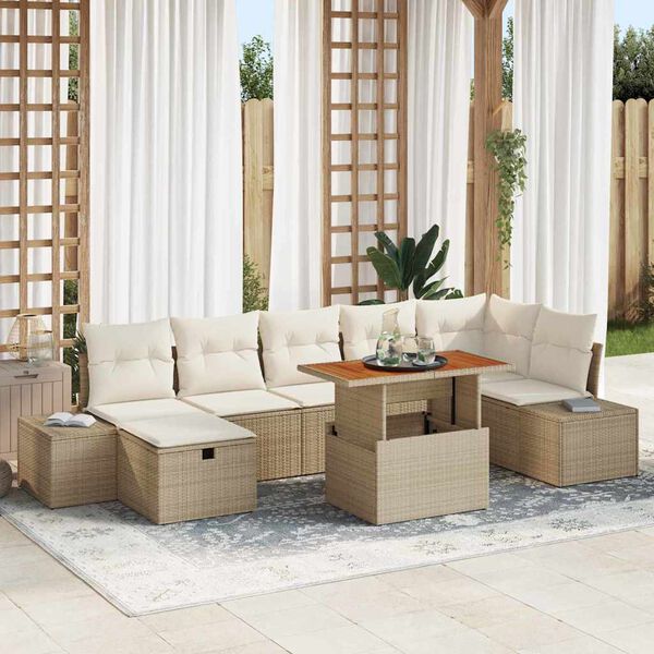 vidaXL Set Divano da Giardino con cuscino 8 pcs Beige polyrattan