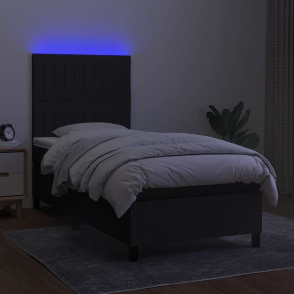 vidaXL Letto a Molle con Materasso e LED Nero 90x200 cm in Tessuto