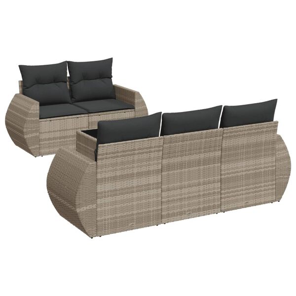 vidaXL Set Divano da Giardino 6pz con Cuscini Grigio Chiaro Polyrattan