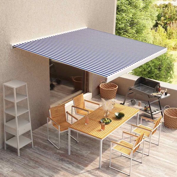 vidaXL Tendone Parasole in Tela Blu e Bianco 500x300 cm