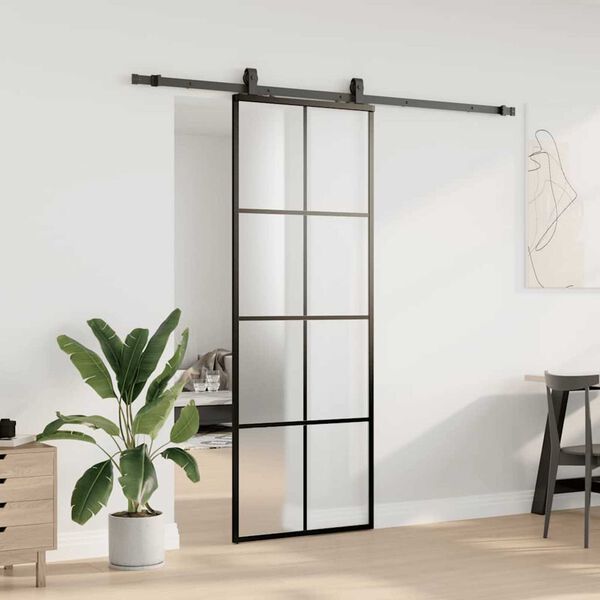 vidaXL Porta Scorrevole con Ferramenta Nera 76x205 cm in Vetro ESG