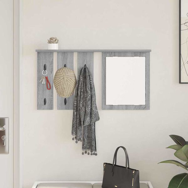 vidaXL Appendiabiti a muro con specchio Grigio sonoma 85 x 10 x 45 cm