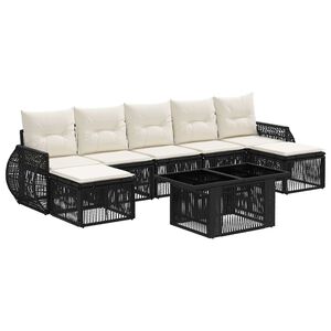 vidaXL Set Divano da Giardino 8 pz Nero e Bianco Crema polyrattan