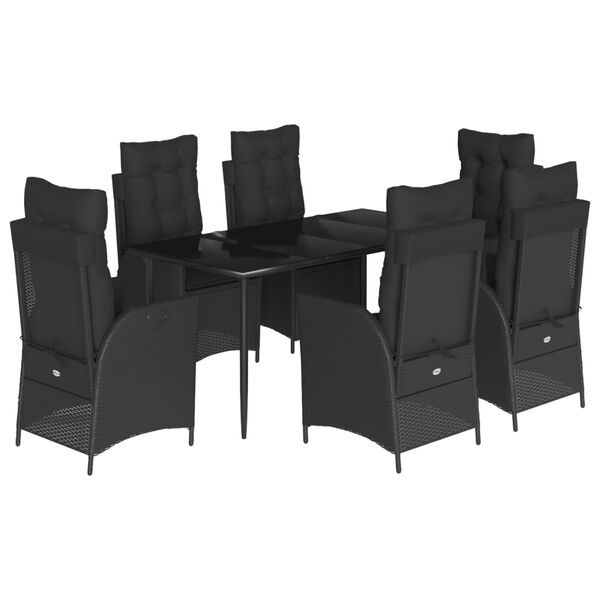 vidaXL Set da Pranzo da Giardino 7 pz Nero con Cuscini in Polyrattan