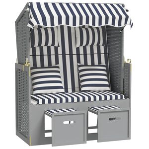 vidaXL Strandkorb con Cuscini Polyrattan e Legno Massello Blu e Bianco
