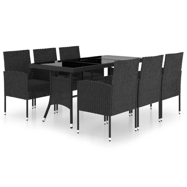vidaXL Set da Pranzo da Giardino 7 pz in Polyrattan Nero