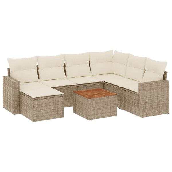 vidaXL Set Divano da Giardino 8 pz con Cuscini Beige in Polyrattan