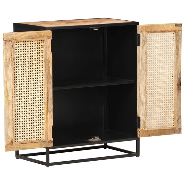 vidaXL Credenza 60x35x75 cm in Legno di Mango Grezzo e Canna Naturale