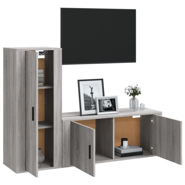 vidaXL Set Mobili Porta TV 2 pz Grigio Sonoma in Legno Multistrato