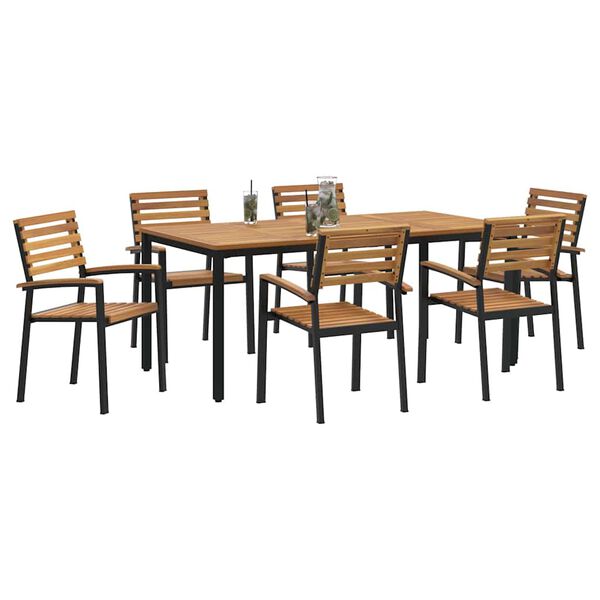 vidaXL Set da Pranzo per Giardino 7 pcs Nero Legno di Acacia Massello