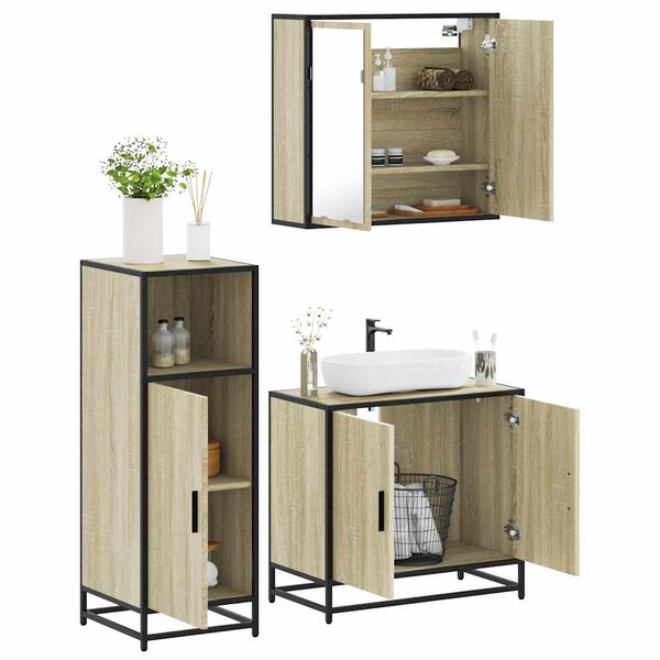 vidaXL Set Mobili da Bagno 3 pz Rovere Sonoma in Legno Multistrato