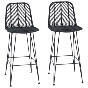 vidaXL Sedia da Bar 2 pcs Nero 44,5 x 53 x 111 cm Rattan e Ferro
