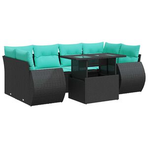 vidaXL Set Divani da Giardino con Cuscini 7pz Nero Polyrattan Acacia