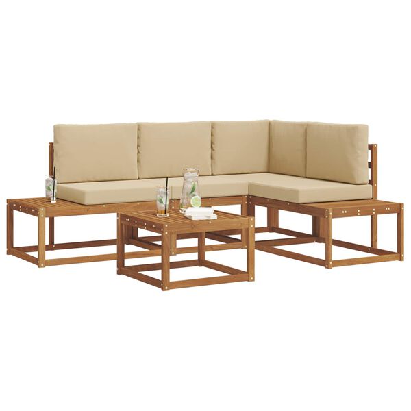 vidaXL Set di divani da esterno con cuscino 5 Pezzo Naturale e Beige