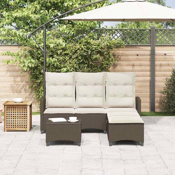vidaXL Set Divani da Giardino 3 pz con Cuscini a L Marrone Polyrattan