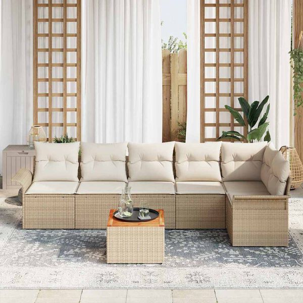 vidaXL Set Divano da Giardino 7 pcs Beige Poly Rattan