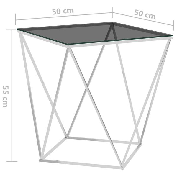 vidaXL Tavolino da Salotto Argento e Nero 50x50x55 cm in Acciaio Inox