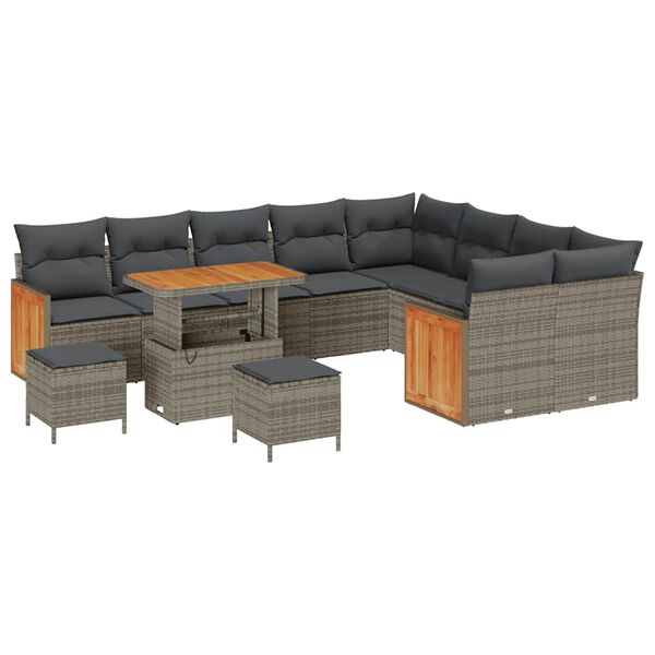 vidaXL Set Divano da Giardino con cuscino 13 pcs Grigio polyrattan