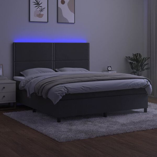 vidaXL Letto a Molle con Materasso e LED Grigio Scuro 160x200 cm