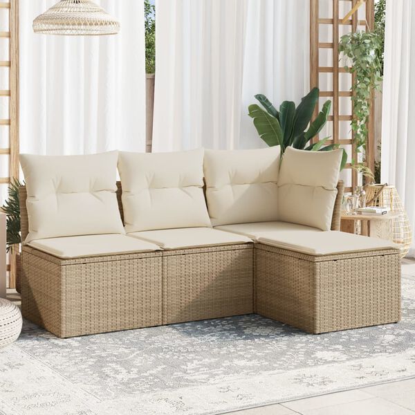 vidaXL Set Divano da Giardino 4 pz con Cuscini Beige in Polyrattan