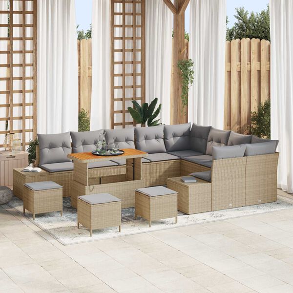 vidaXL Set Divano da Giardino 13 pcs Beige Poly Rattan