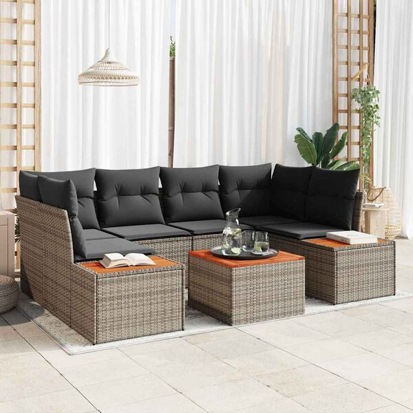 vidaXL Set Divano da Giardino con cuscino 6 pcs Grigio Poly Rattan