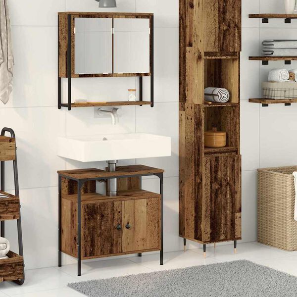 vidaXL Set di mobili per il bagno 2 pcs Marrone Legno multistrato