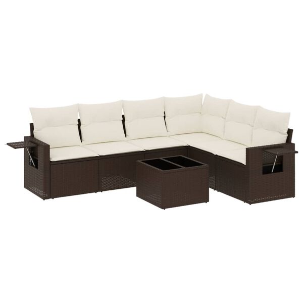 vidaXL Set Divani da Giardino 7 pz con Cuscini Marrone in Polyrattan