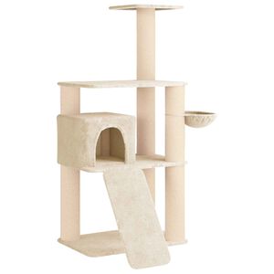 vidaXL Albero per gatti con pali per graffiare in sisal Crema 173 cm