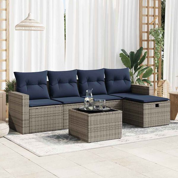 vidaXL Set Divano da Giardino 6 pz con Cuscini Grigio in Polyrattan