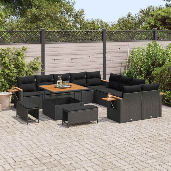 vidaXL Set Divano da Giardino con cuscino 13 pcs Nero