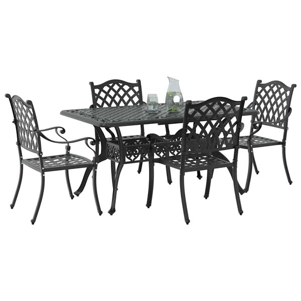 vidaXL Set da Pranzo per Giardino 5 pcs Nero Alluminio
