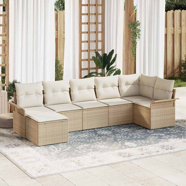 vidaXL Set Divano da Giardino con cuscino 7 pcs Beige polyrattan