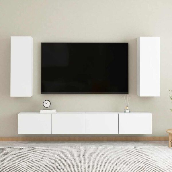 vidaXL Set Mobili Porta TV 4 pz Bianco in Legno Multistrato