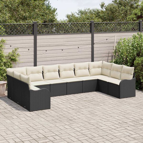 vidaXL Set Divano da Giardino 10 pcs Nero e bianco polyrattan