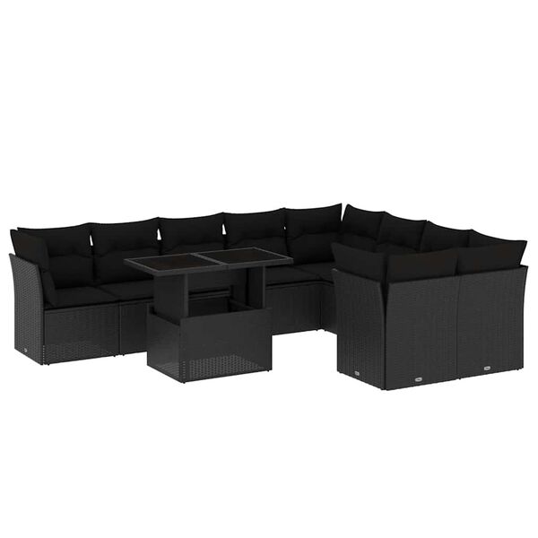 vidaXL Set Divani da Giardino 10pz con Cuscini in Polyrattan Nero