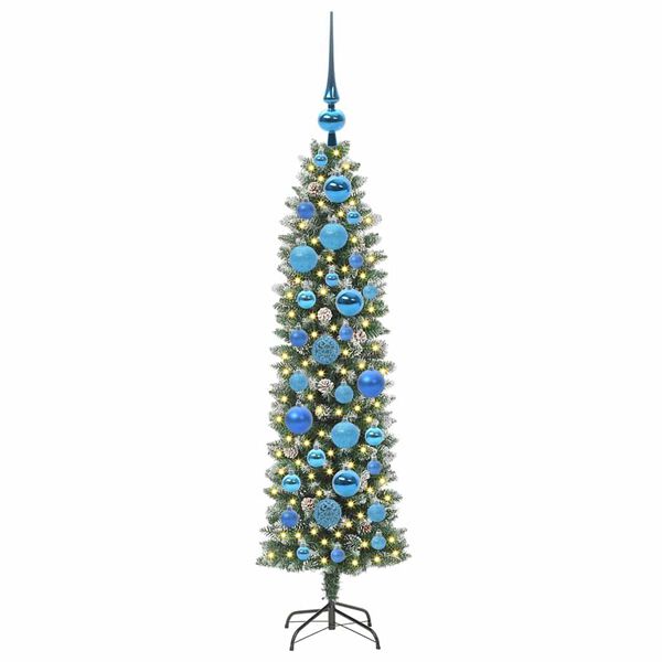 vidaXL Albero di Natale Artificiale Sottile Verde e bianco 120 cm