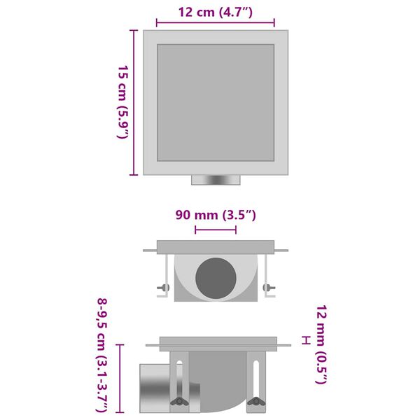 vidaXL Scarico Doccia 2-in-1 Copertura a Piastrella 15x15cm in Acciaio