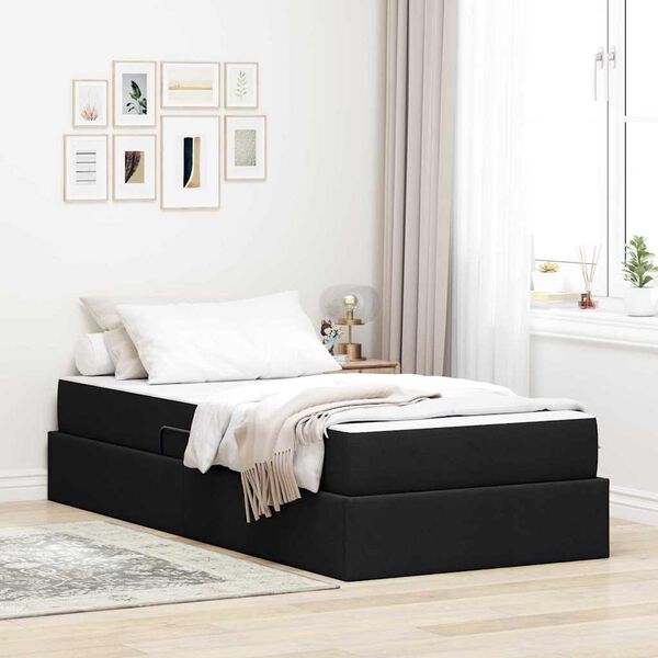 vidaXL Letto con contenitore e materasso Nero 90 x 200 cm Poliestere