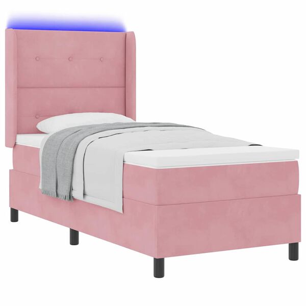 vidaXL Letto a molle con materasso con led Rosa 80 x 200 cm Velluto