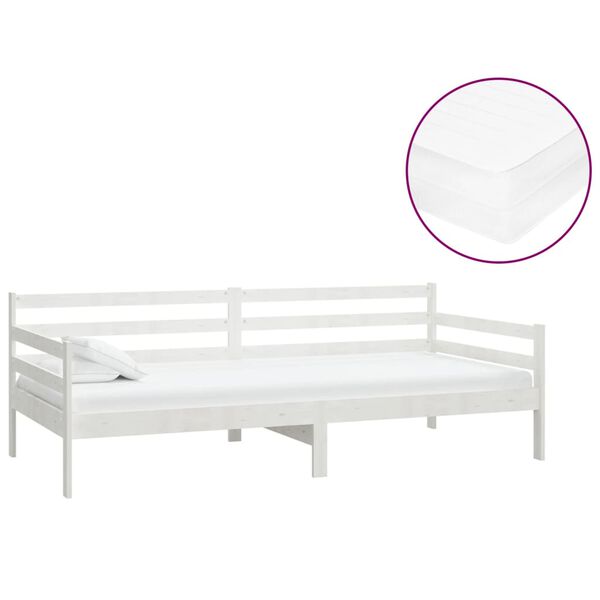 vidaXL Divano Letto con Materasso 90x200 cm Bianco in Legno di Pino