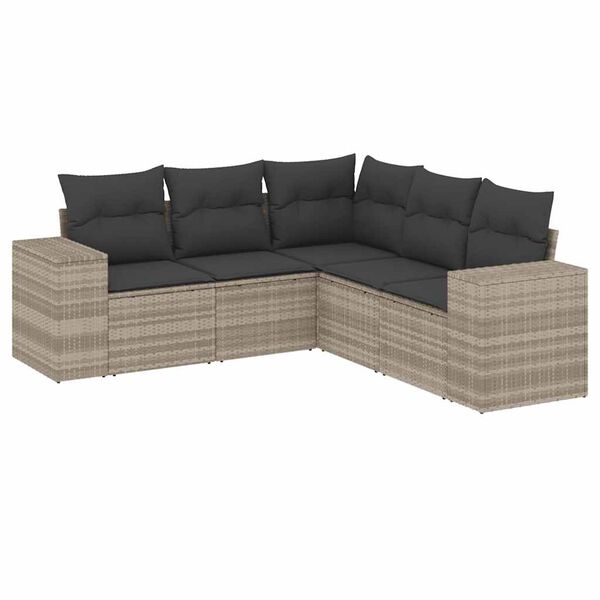 vidaXL Set Divano da Giardino 5pz con Cuscini Grigio Chiaro Polyrattan