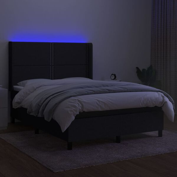 vidaXL Letto a Molle con Materasso e LED Nero 140x190 cm in Tessuto