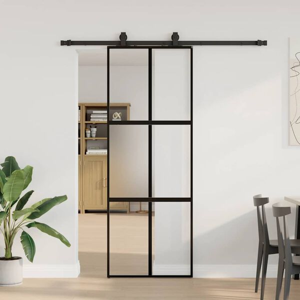 vidaXL Porta Scorrevole Set Ferramenta Nera 76x205 cm Vetro Temperato